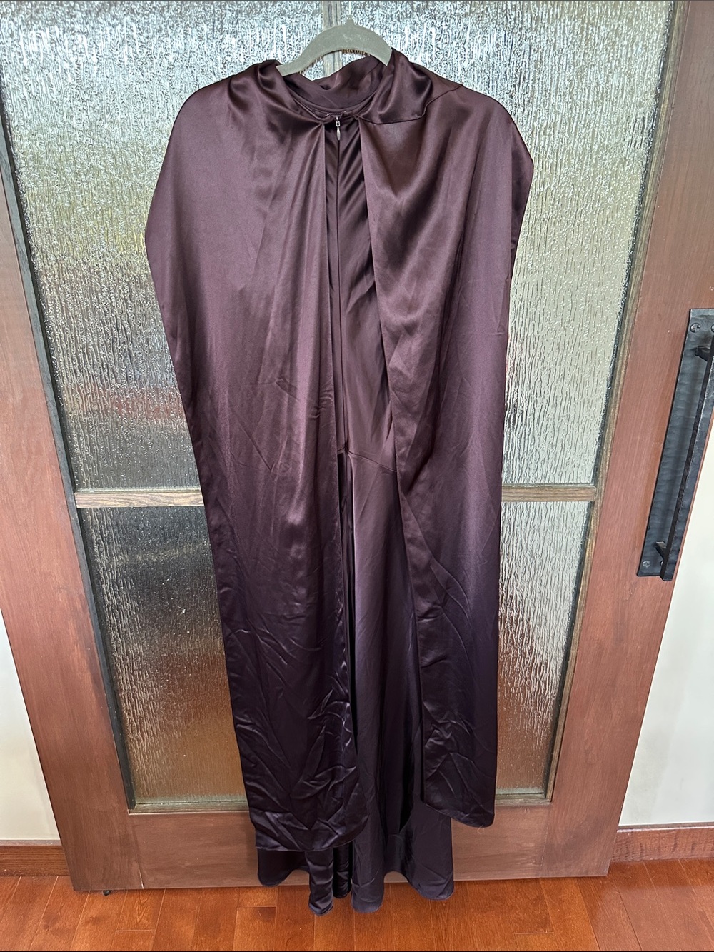 REISS Fae Satin Cape Maxi Dress Elegant Wine Satin Cape Gown size 6. - Picture 10 of 12